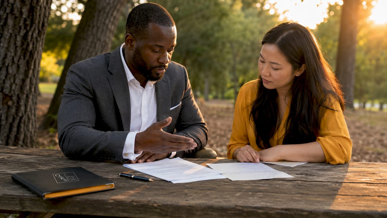 Two people discussing auto injury liability claims
