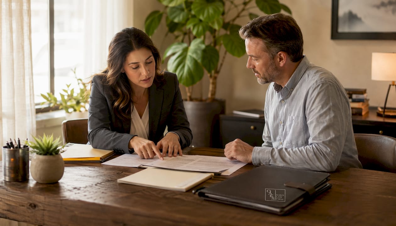 Attorney and client discussing insurance negotiation