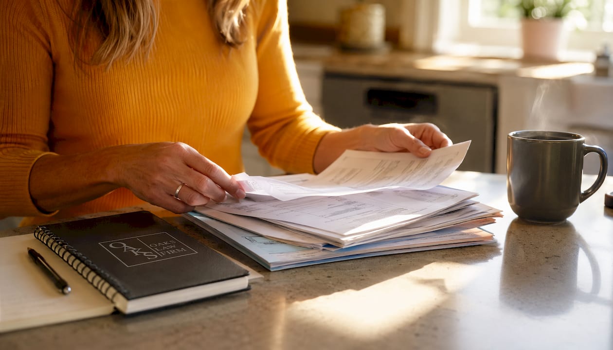 Hands reviewing medical records on desk