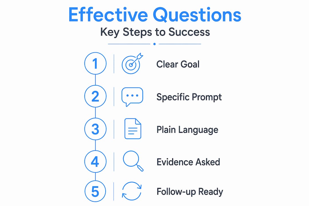 Infographic showing five steps for writing effective screening questions