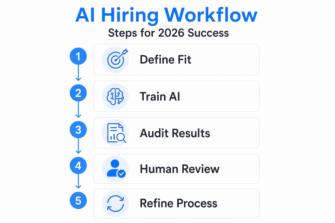 Infographic outlining responsible AI hiring steps