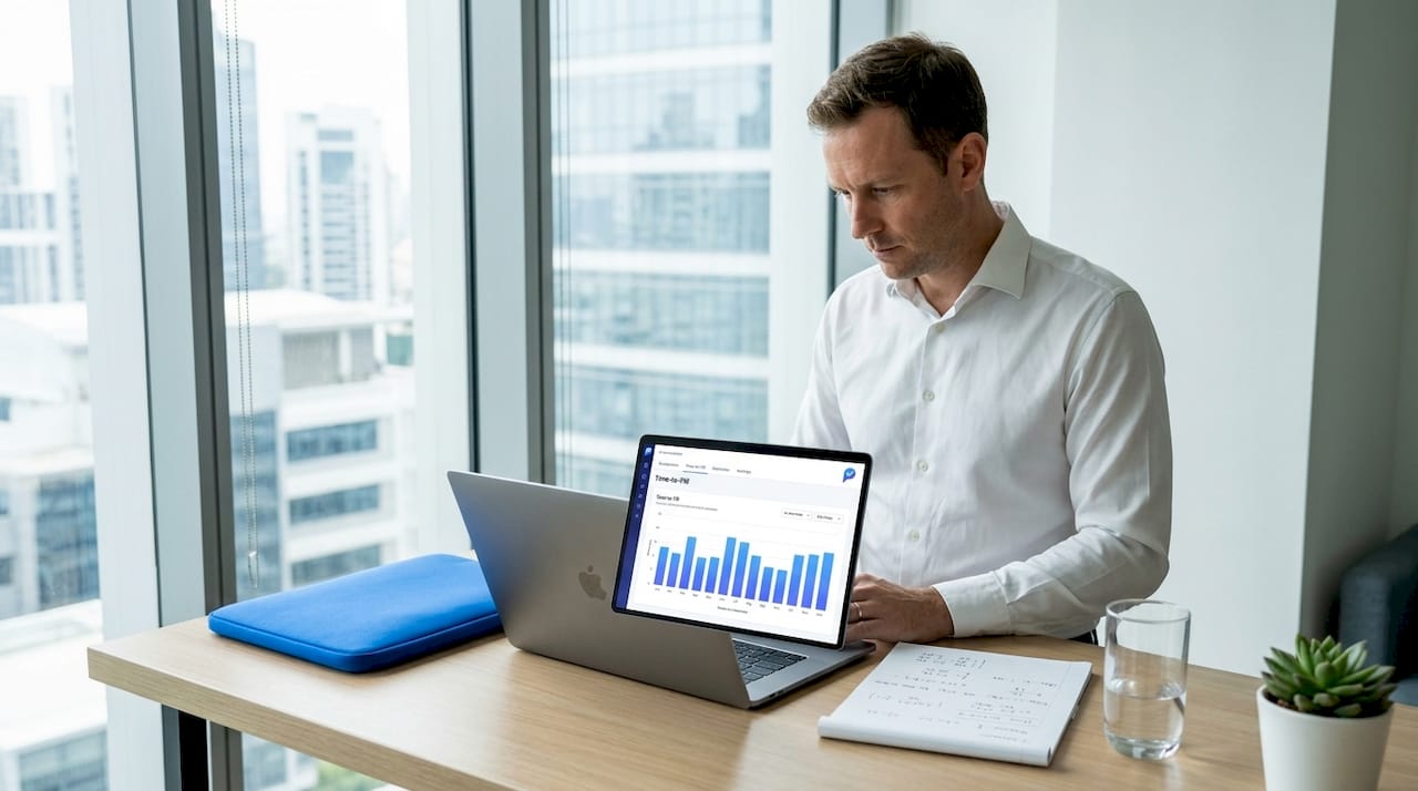 Recruiter analyzing cost metrics at desk