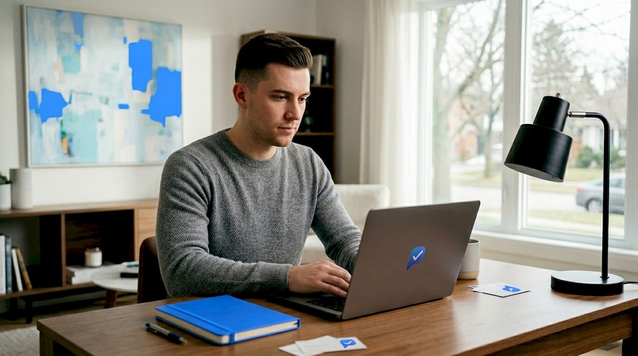 Candidate recording asynchronous video interview at kitchen table