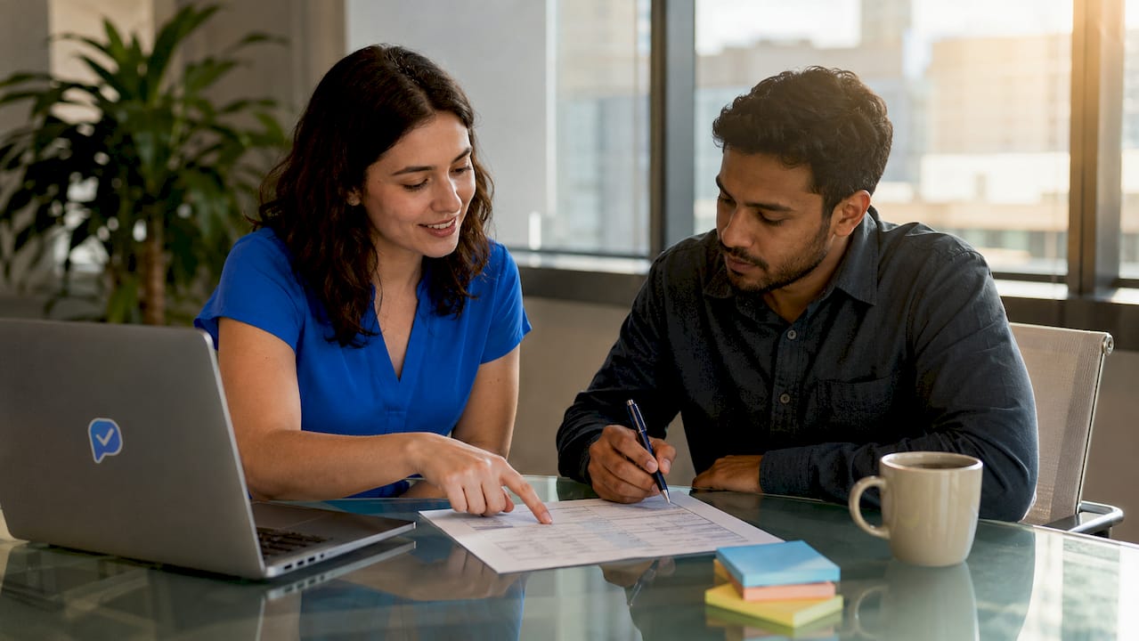 Hands working on interview scoring rubric