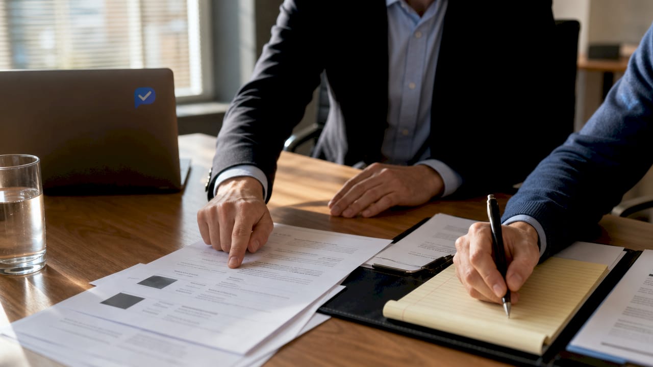 Hands reviewing anonymized CVs in office