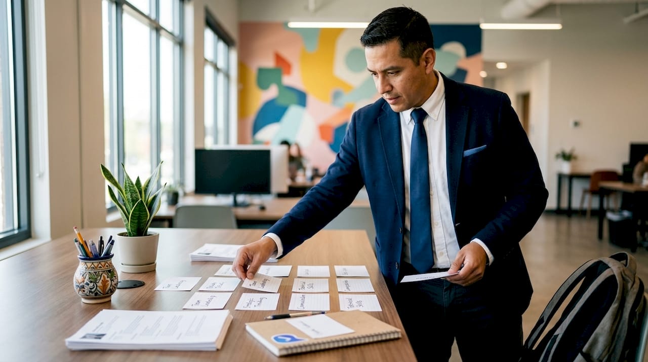 Hands organizing role competencies cards