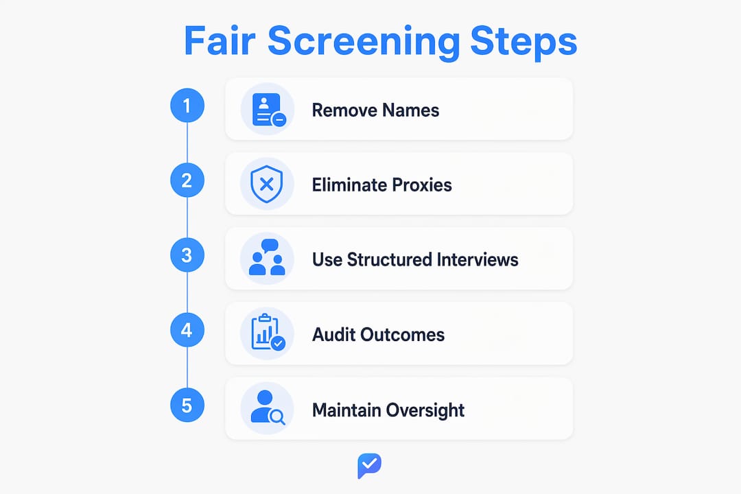 Infographic showing steps of fair screening in hiring