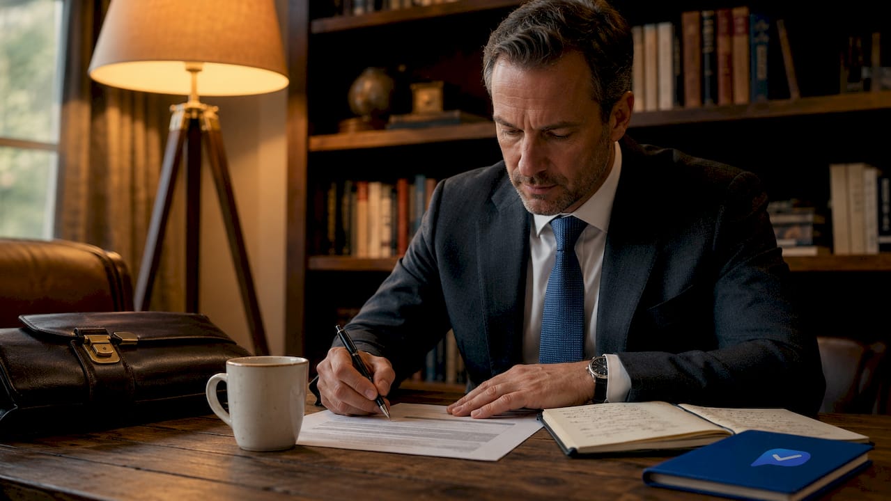 Businessman reviewing structured interview questions