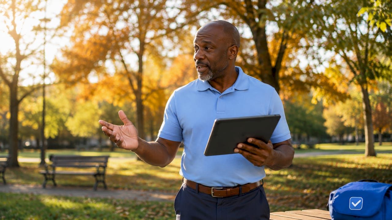 Black male HR professional discussing candidate data