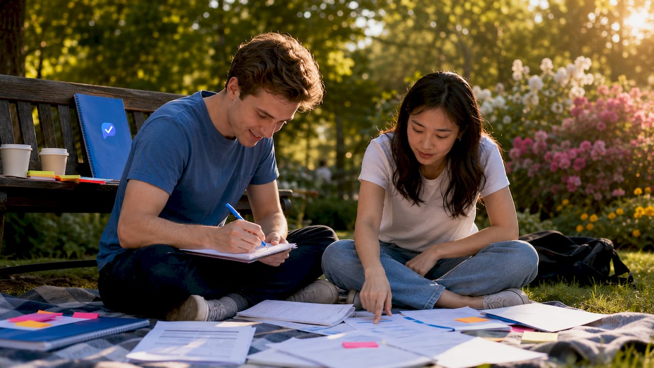 Two colleagues preparing interview questions together