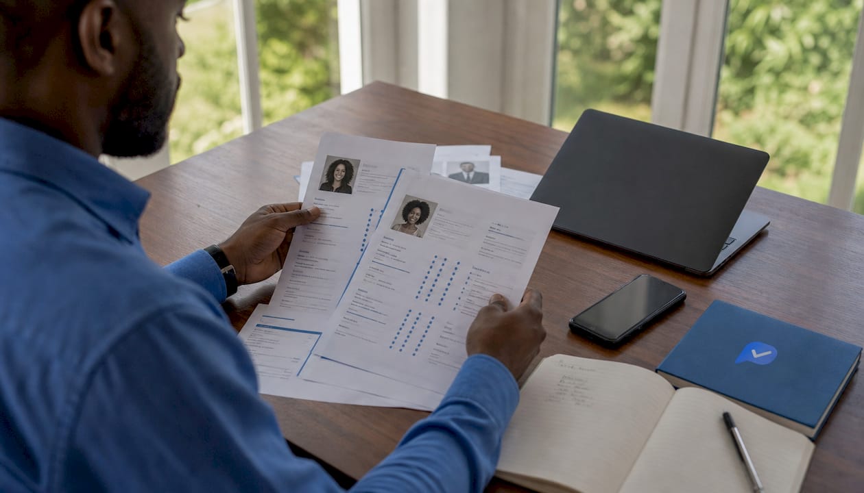 Close-up of hands reviewing candidate AI scores