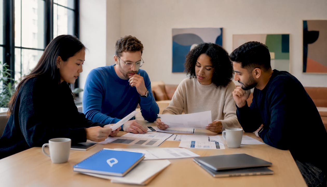 Recruitment team reviewing async interview platform materials