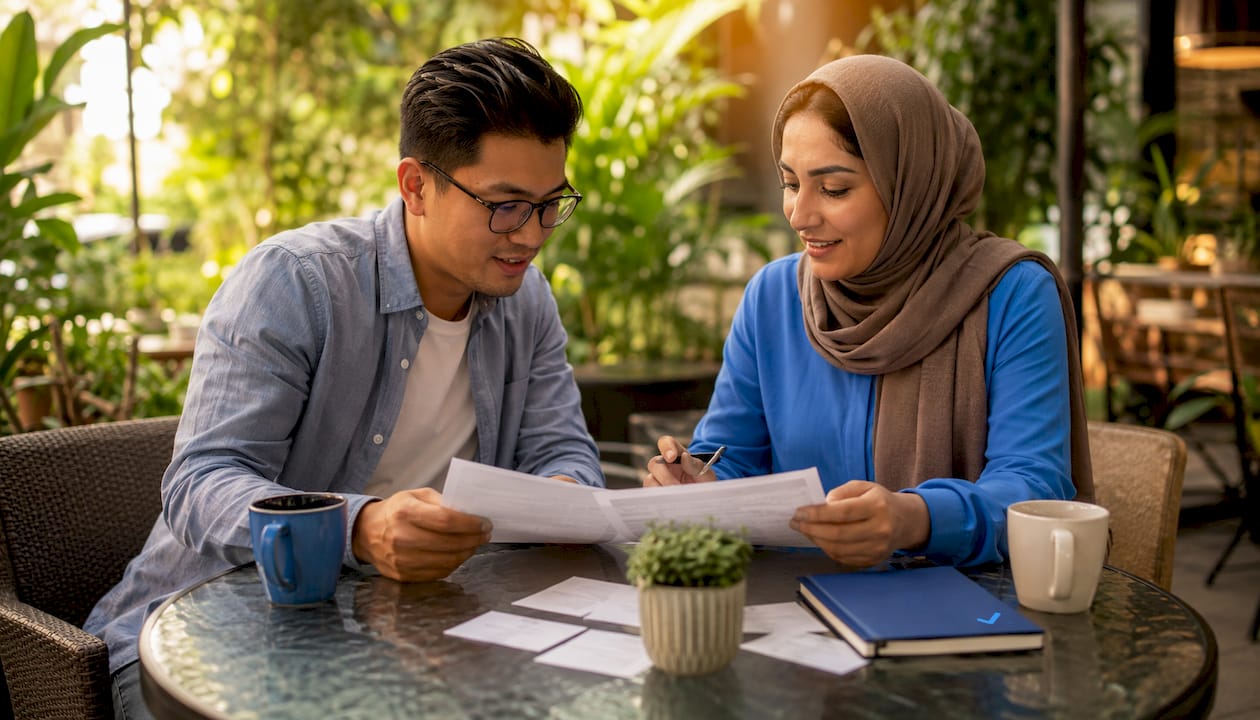 Interviewers comparing candidate evaluation notes