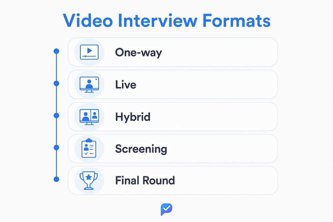 Infographic showing types of video interview formats and stages
