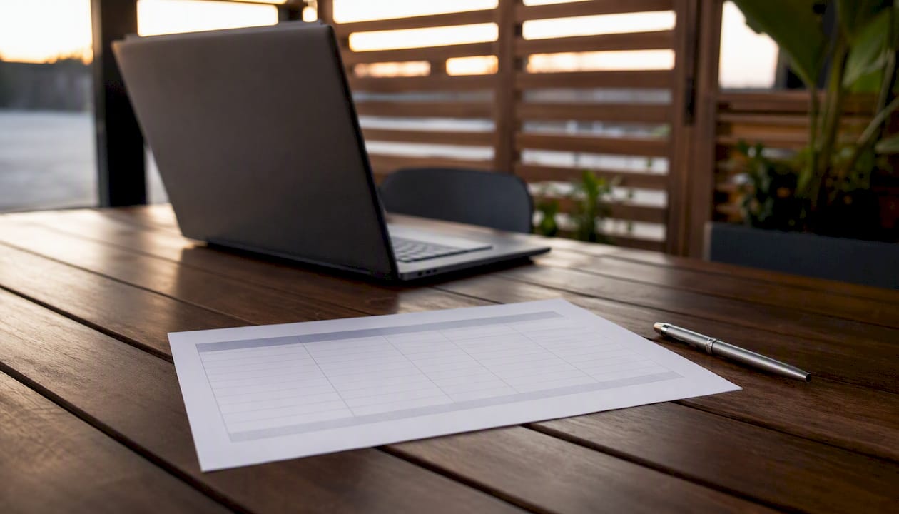 Weighted scorecard matrix on office desk