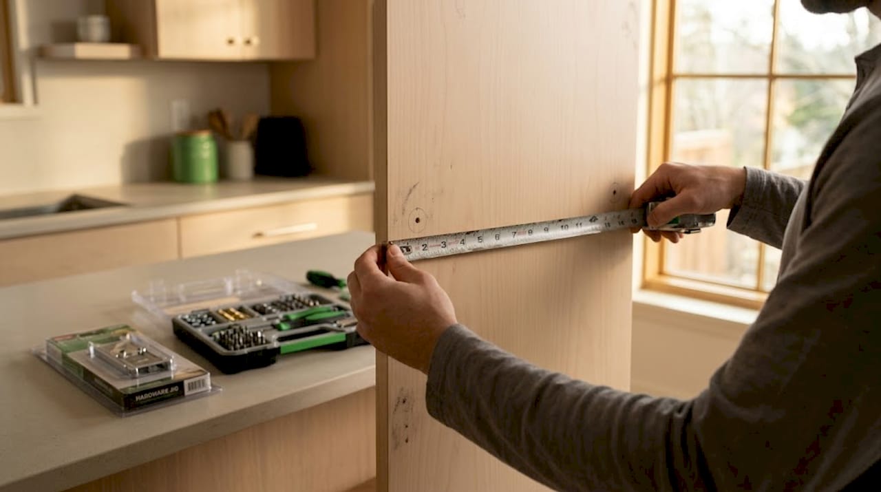 Measuring cabinet handle placement on kitchen door