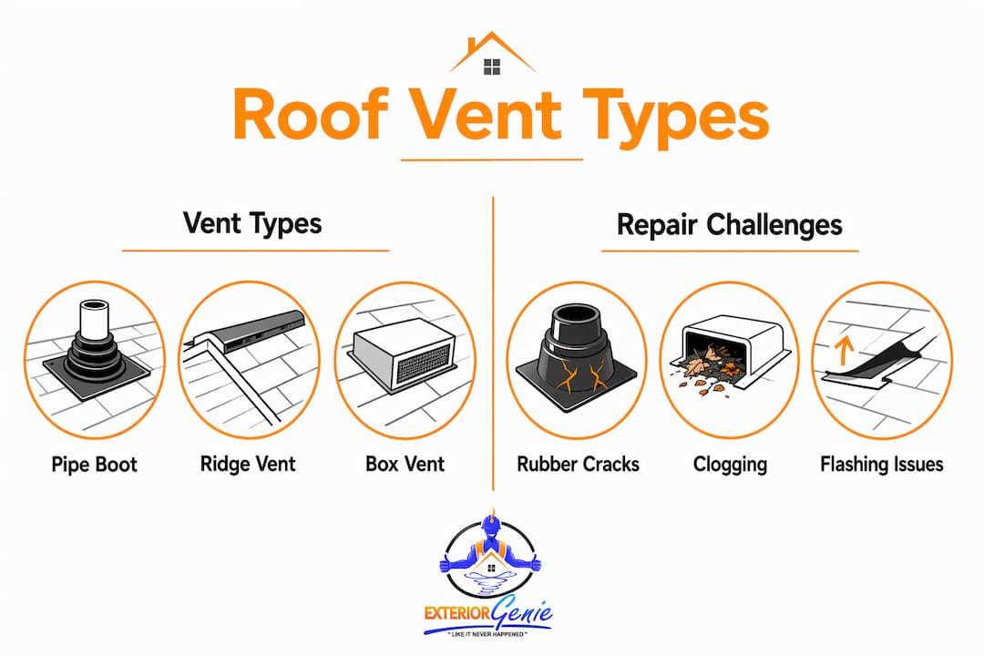 Infographic comparing roof vent types and challenges