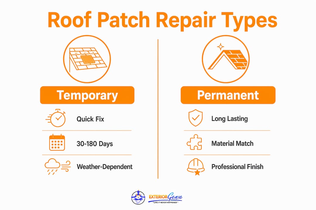 Infographic showing two categories of roof patch repair