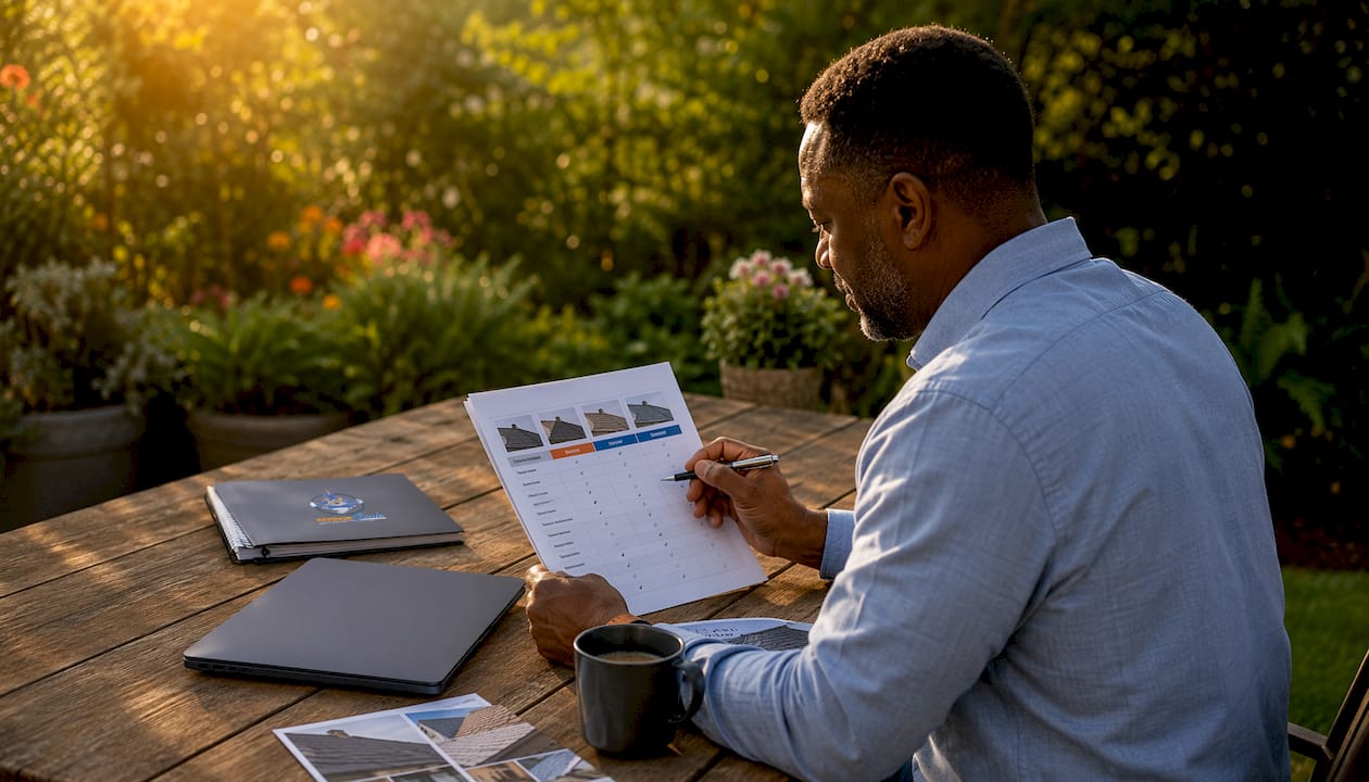 Man reviewing roofing comparison chart