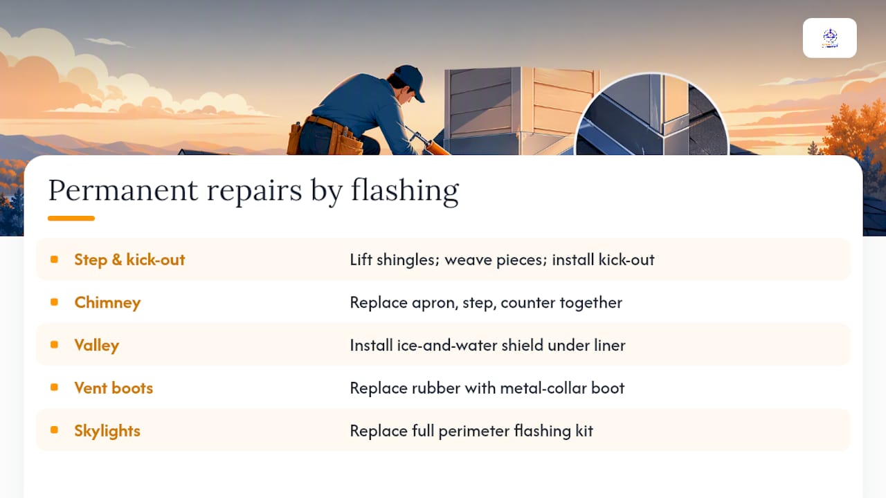Permanent Repair Methods for Each Type of Flashing Failure — overview diagram