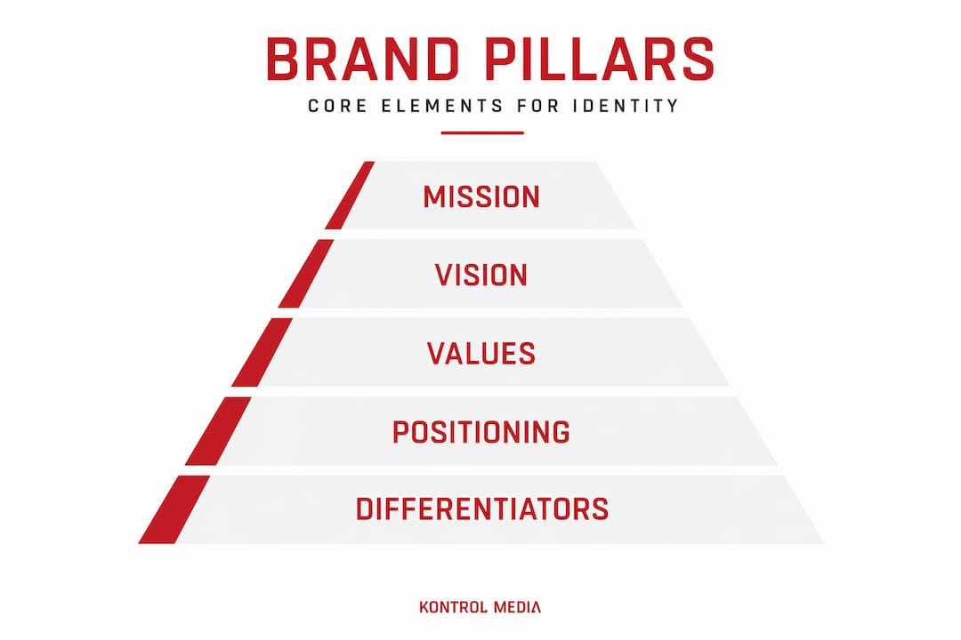 Hierarchy pyramid showing core brand pillars