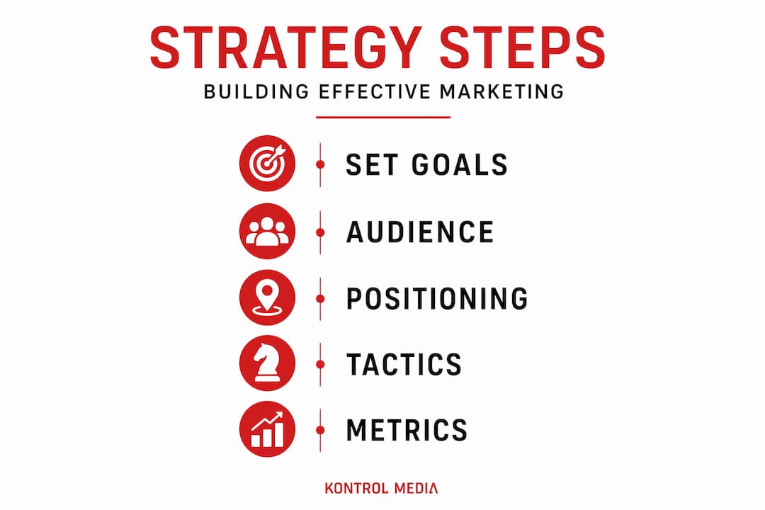 Infographic outlining five marketing strategy steps
