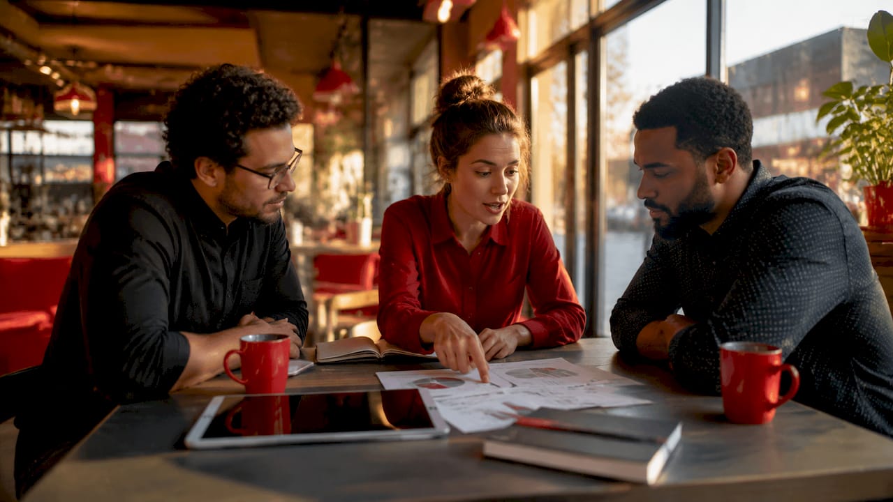 Team discussing marketing channel risk data