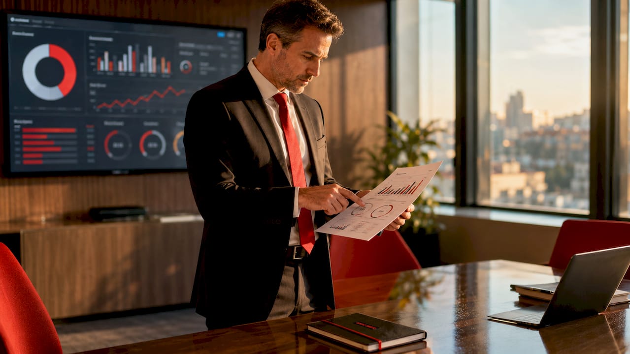 Sales director analyzing KPI report close-up