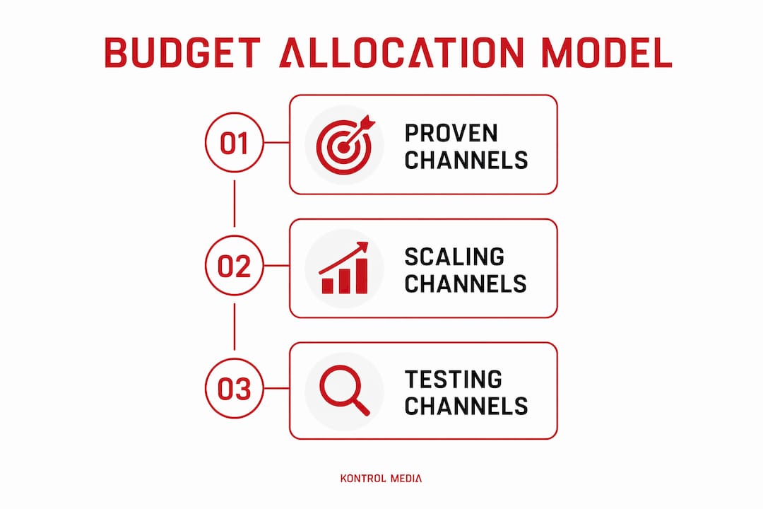 Infographic showing budget allocation steps in media buying