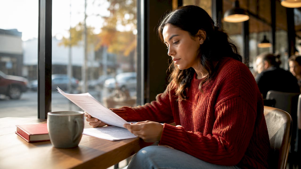 First-time home buyer reviewing mortgage documents