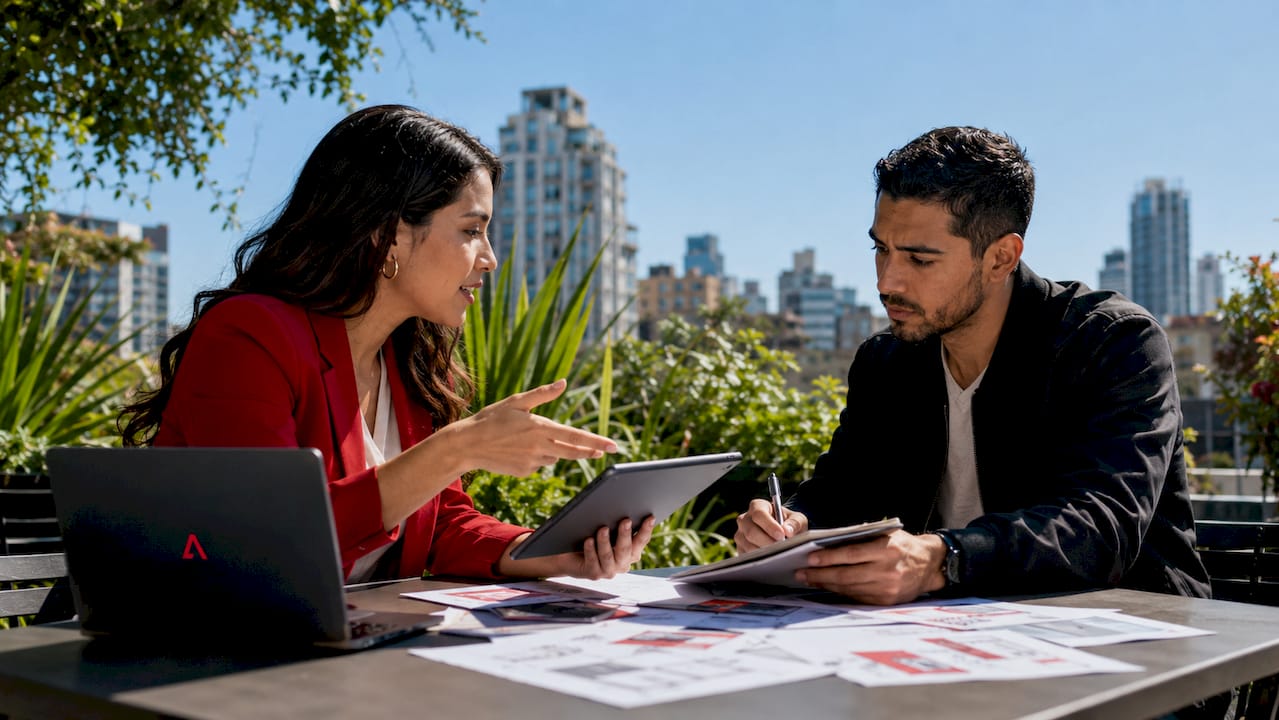 Two colleagues planning in-game ad placements