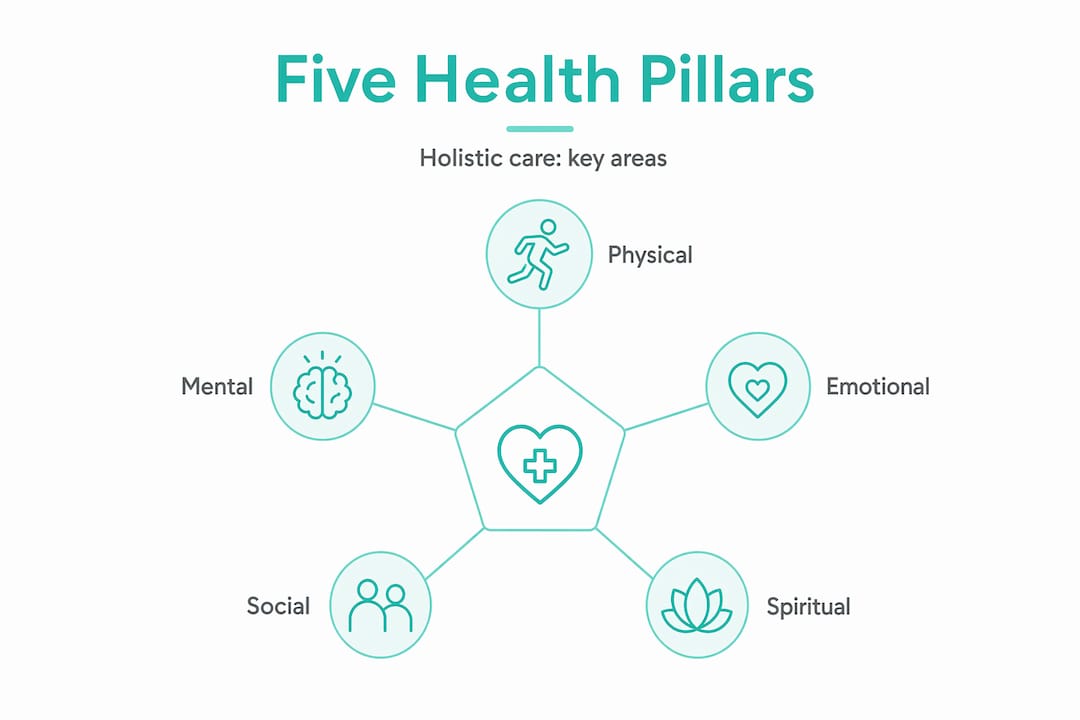 Hierarchy infographic: five holistic health pillars