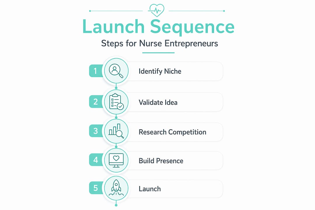 Infographic showing steps to launch nurse business