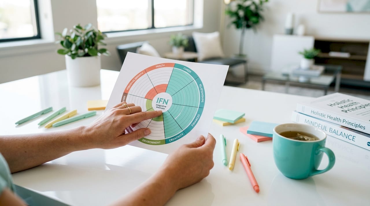 Hands holding wellness assessment chart on table