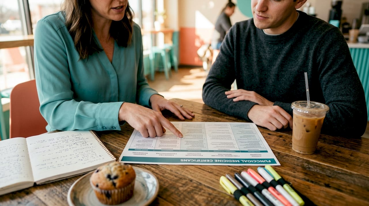 Hands pointing at certification comparison chart