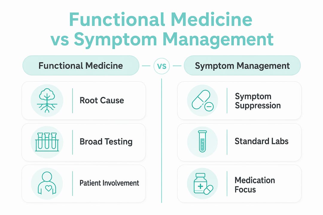 Infographic comparing functional medicine and symptom management