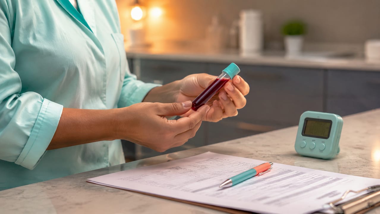 Hands holding blood sample vial for thyroid test