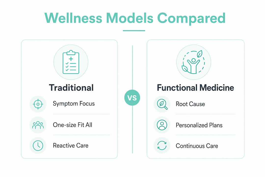 Infographic comparing traditional and functional medicine wellness