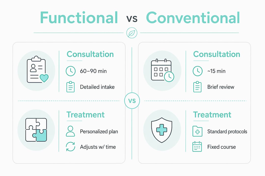 Comparison infographic of functional and conventional medicine