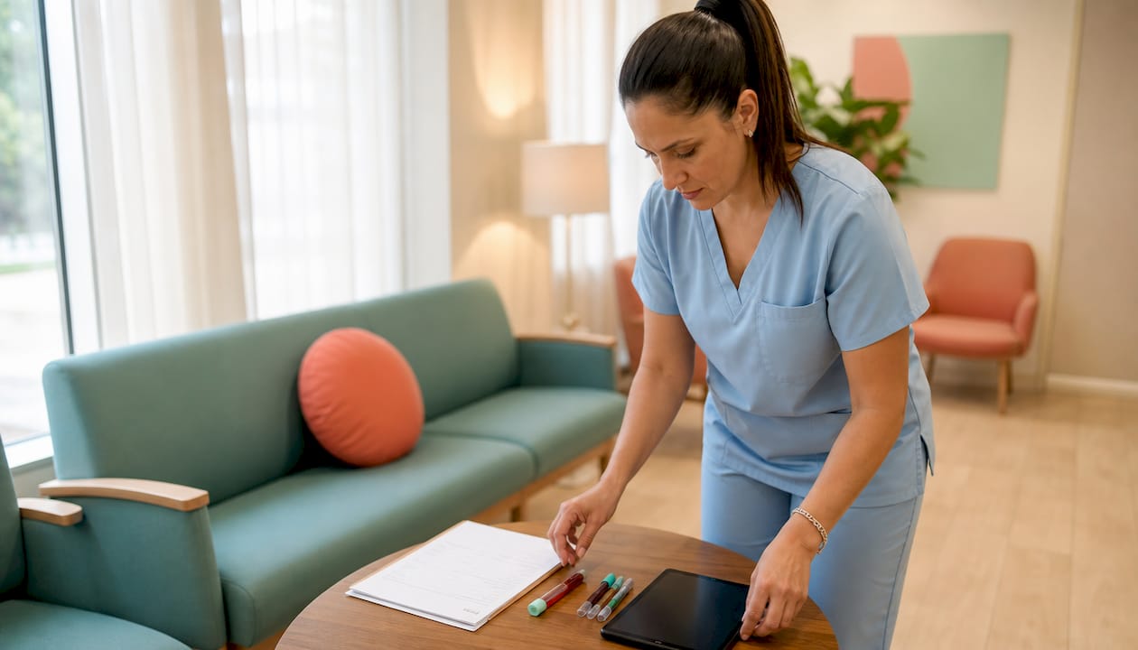 Nurse hands organizing functional nutrition tools