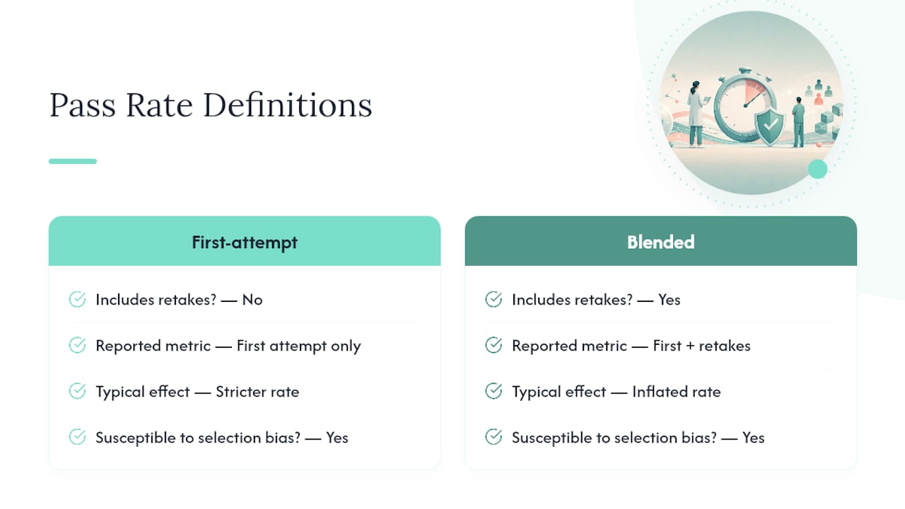 Comparison of pass-rate reporting methods