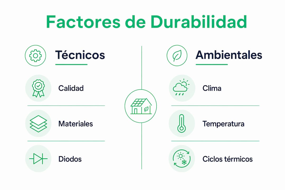 Infografía sobre los elementos técnicos y ambientales que influyen en la vida útil de los materiales