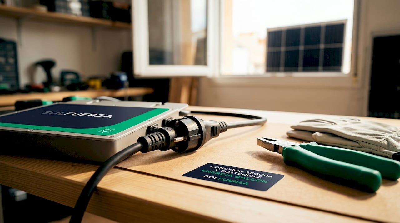 Vista del punto de conexión entre el cable Schuko y el microinversor