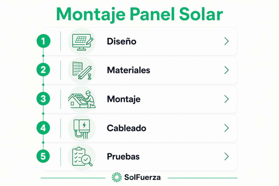 Infografía con los pasos esenciales para instalar un sistema solar