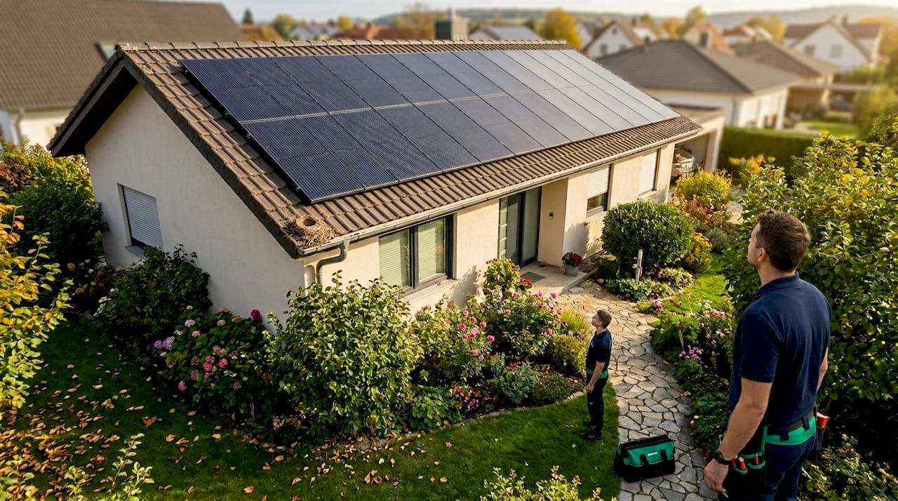 Tejado de una vivienda equipado con paneles solares