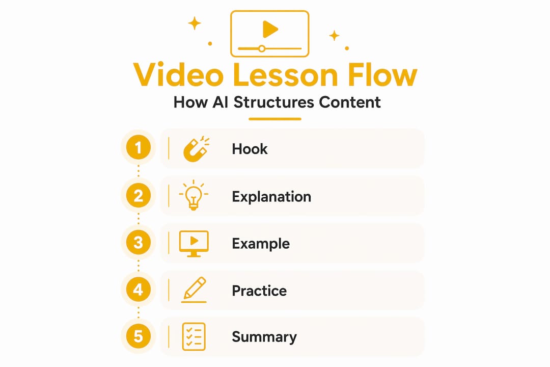 Vertical infographic of AI video lesson structure steps