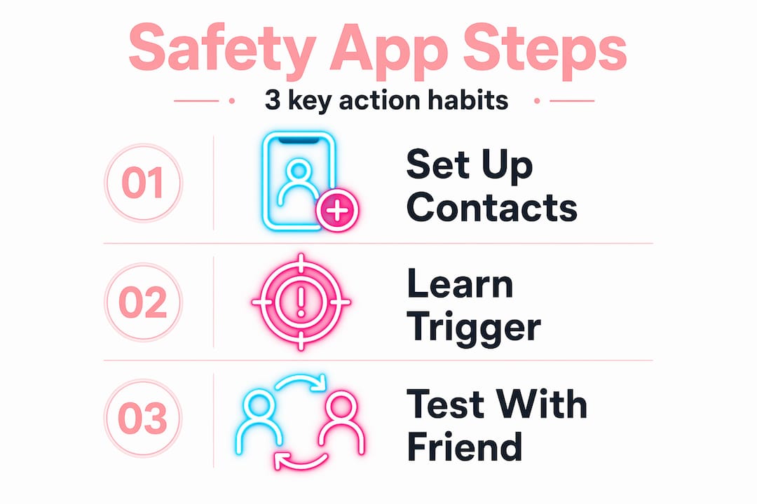 Infographic of three safety app action steps