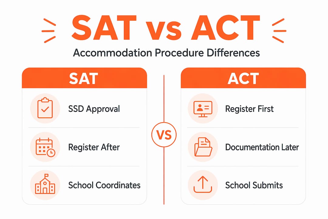 Infographic comparing SAT and ACT accommodation procedures