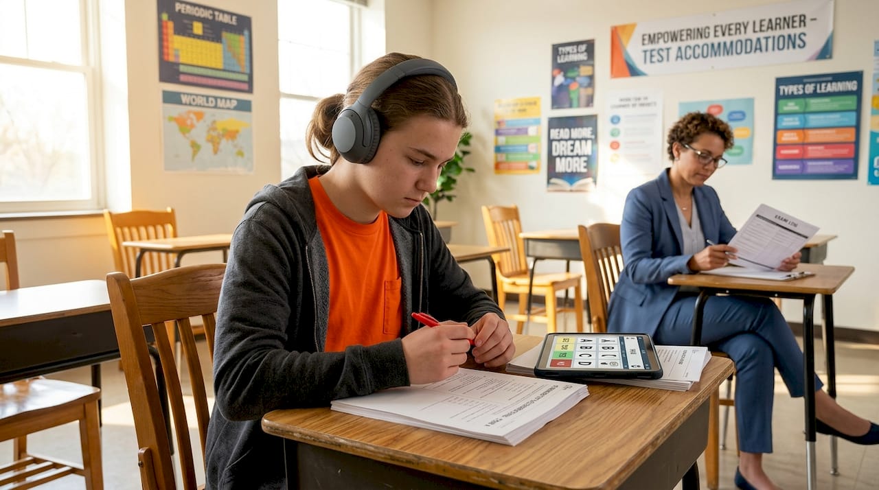Student using assistive device during school test