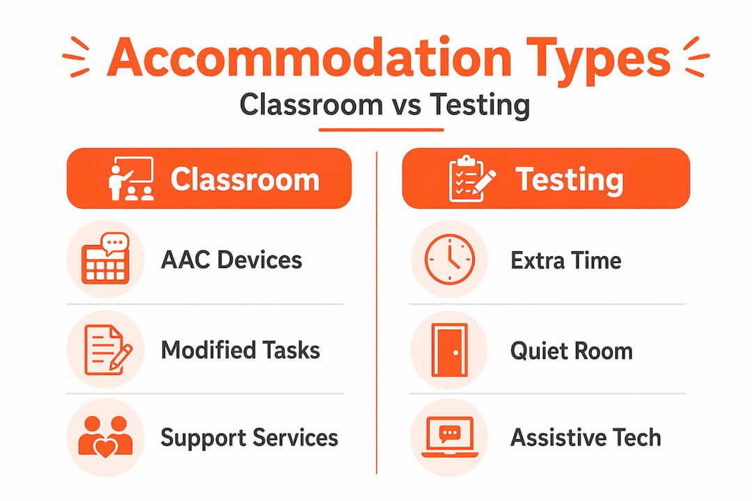 Infographic comparing classroom and testing accommodations